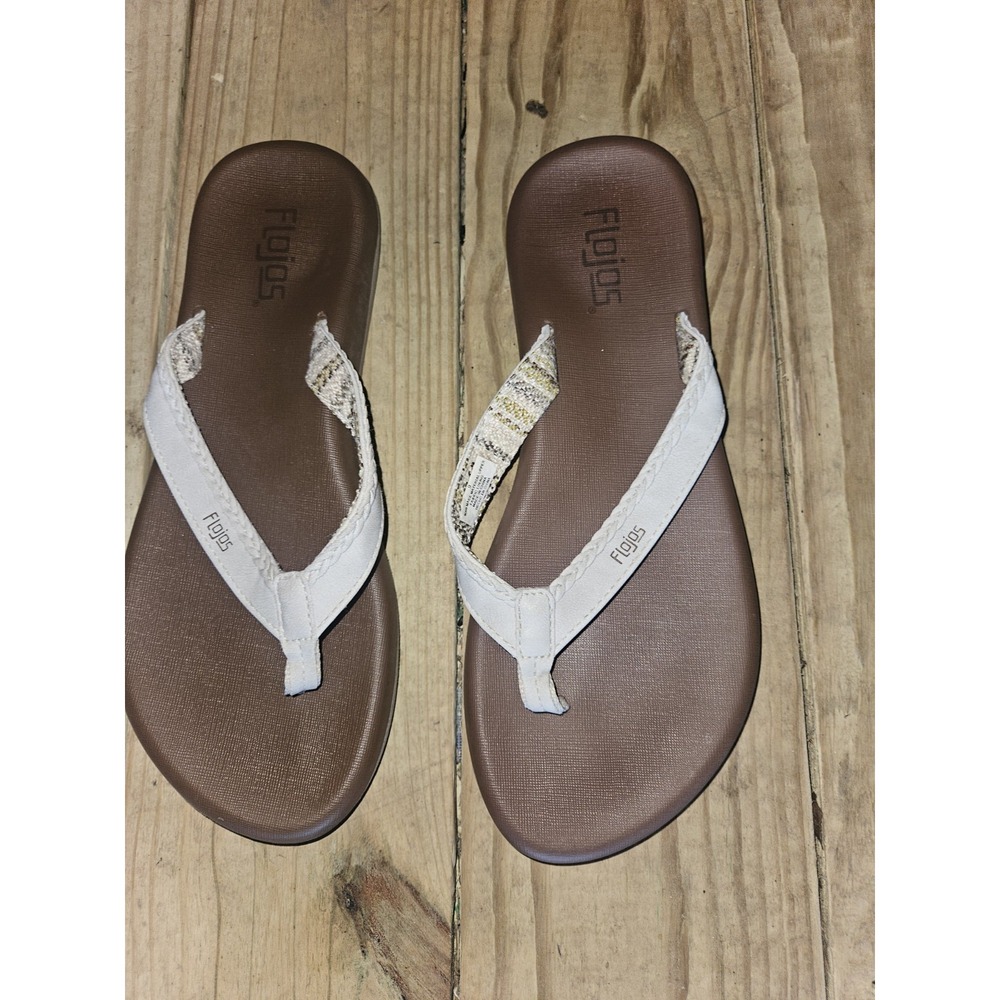 Flojos Women's Flip Flop Thong Sandals White Braided Size US 9